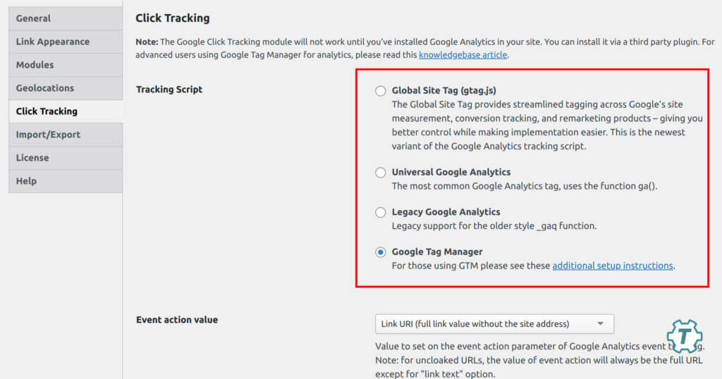 google analytics integration with thirsty affiliates