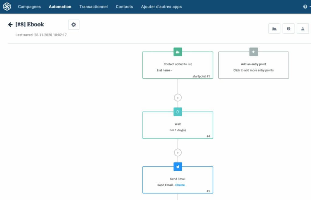 Automation feature in Sendinblue